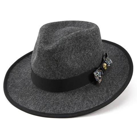 British Vintage Polyester Felt Fedora Hat For Women With Paisley Bow And Metal Buckle Winter Warm Wide Brim Jazz Hat