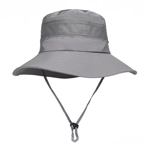 Outdoor Sun Protection Bucket Hat For Men Women Breathable Mesh Wide Brim Waterproof Fishing Hat With Adjustable Wind Rope