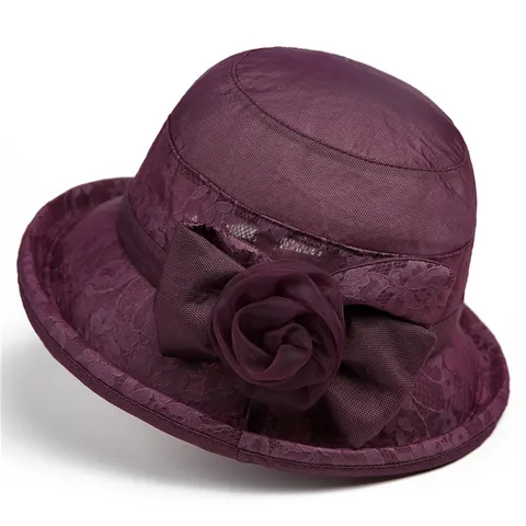 Women Elegant Lace Flower Sun Hat With Large Bow 3D Rose Wide Brim Foldable Mesh Bucket Hat For Wedding Party Travel