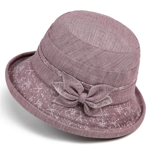 Women Sun Protection Breathable Bucket Hat Elegant Bowknot Floral Print Foldable Cloth Hat For Elderly Ladies Casual Sunshade