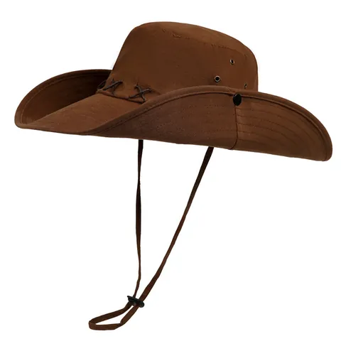 Women American Vintage Western Cowboy Hat Outdoor Mountaineering Wide Brim Sun Protection Bucket Hat With Adjustable Chin Strap