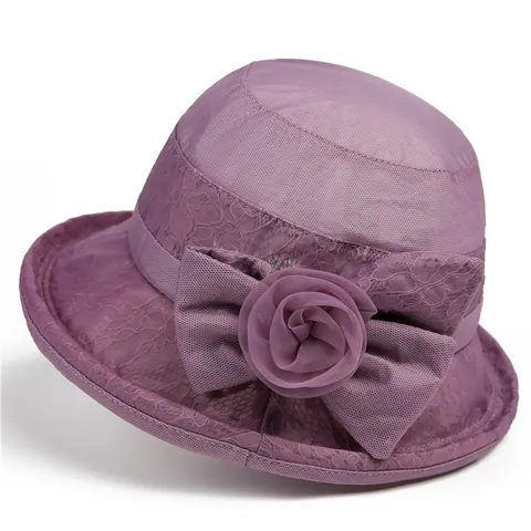 Women Elegant Lace Flower Sun Hat With Large Bow 3D Rose Wide Brim Foldable Mesh Bucket Hat For Wedding Party Travel
