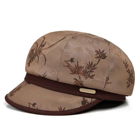 Elegant Women Newsboy Cap Floral Jacquard Satin Look Peak Cap Middle-Aged Elderly Ladies Sunscreen Fashion Summer Spring Autumn Hat