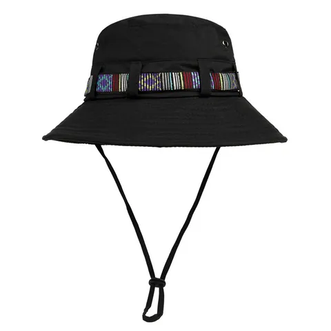 Unisex Outdoor Sun Protection Bucket Hat UV Resistant Wide Brim Fisherman Hat With Ethnic Braided Band And Adjustable Chin Strap