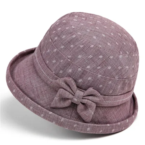 Bob Élégant Pour Femmes Avec Imprimé Feuilles Et Nœud Décoratif Protection Solaire Respirante Chapeau D'été Pour Dames Âgées
