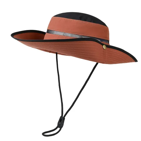 Outdoor Wide Brim Sun Hat Men Women Breathable Mesh Fishing Hat UV Protection Foldable Boonie Hat With Adjustable Chin Strap