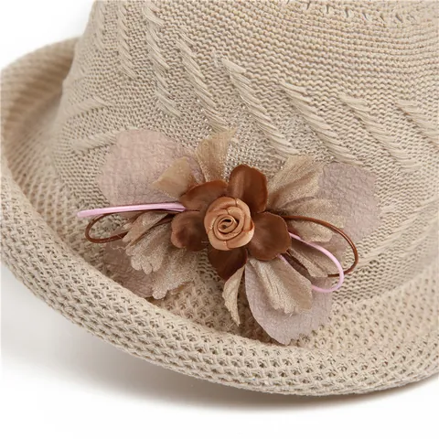 Elegant Knitted Floral Bucket Hat Sun Protection Breathable Cotton Polyester Hat For Women Mother Travel Beach Fashion Sun Hat