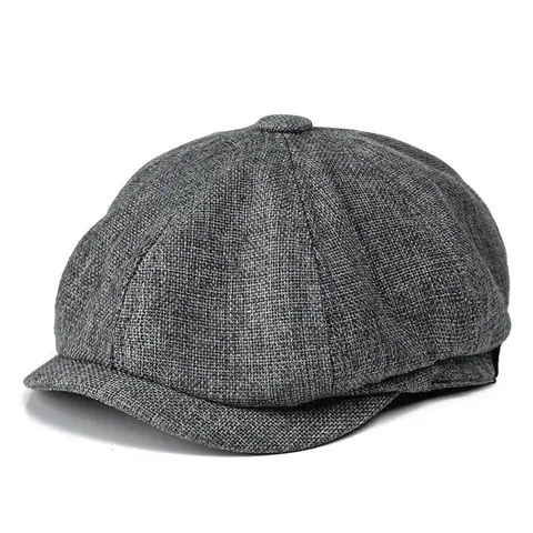 Cappello da Strillone in Lino da Uomo Stile Britannico Ottagonale Traspirante Estate Basco Tinta Unita Regolabile Ivy Flat Cap da Uomo