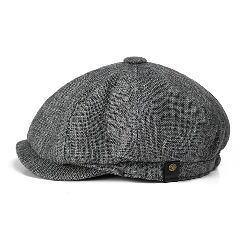 Cappello da Strillone in Lino da Uomo Stile Britannico Ottagonale Traspirante Estate Basco Tinta Unita Regolabile Ivy Flat Cap da Uomo