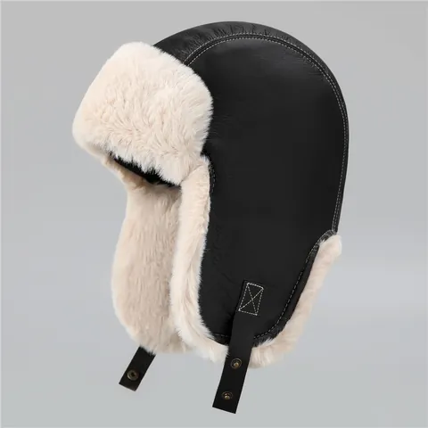 Winter Warm Trapper Hat Unisex Faux Leather Faux Fur Lined Pilot Hat With Ear Flaps Windproof Bomber Hat For Cycling Outdoor