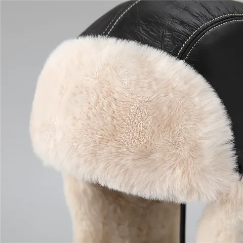 Winter Warm Trapper Hat Unisex Faux Leather Faux Fur Lined Pilot Hat With Ear Flaps Windproof Bomber Hat For Cycling Outdoor