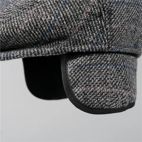 Coppola Invernale da Uomo Calda Con Paraorecchie Vintage a Quadri Cappello Herringbone In Misto Lana Per Nonno