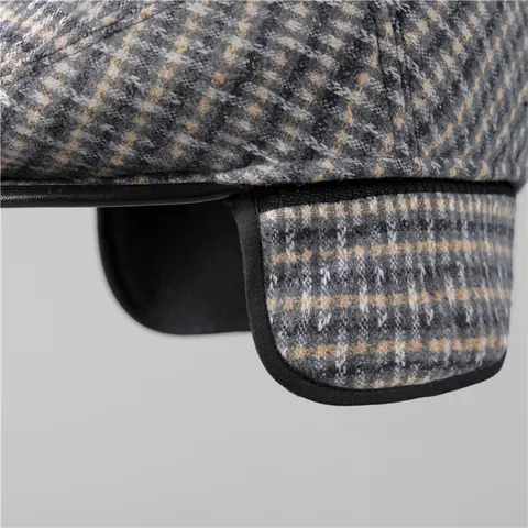 Men Vintage Plaid Flat Cap Winter Warm Fleece Lined Newsboy Hat With Earflaps Woolen Ivy Cabbie Hat For Elderly Dad