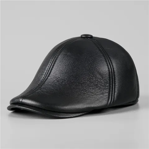 Gorra Plana de Cuero PU para Hombre Con Orejeras Invierno Cálido Cuero Sintético Grueso Sombrero Ivy para Personas Mayores Gorra Newsboy al Aire Libre