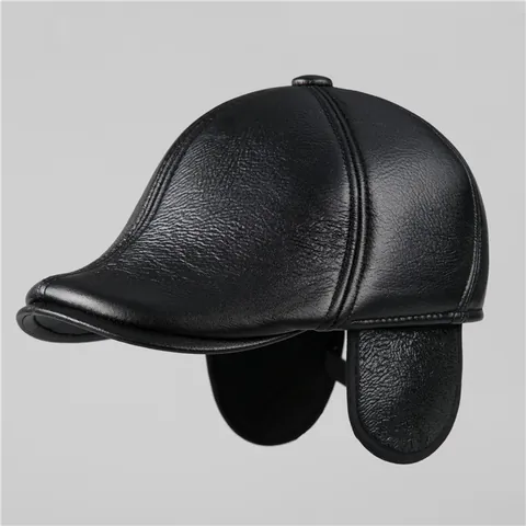 Gorra Plana de Cuero PU para Hombre Con Orejeras Invierno Cálido Cuero Sintético Grueso Sombrero Ivy para Personas Mayores Gorra Newsboy al Aire Libre