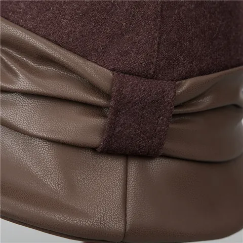Dames Vintage Kunstleer Splicing Vissershoed Winter Warme Wollen Stof Cloche Hoed Voor Ouderen Oma Moeder