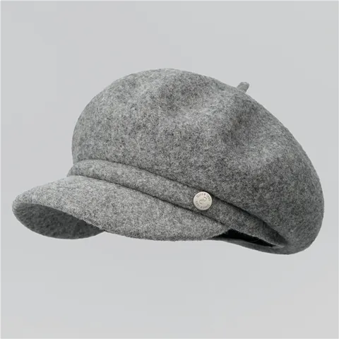Gorra de Vendedor de Periódicos de Lana Vintage para Mujer Color Sólido Cálida Otoño Invierno Estilo Británico Boina Con Hebilla de Metal