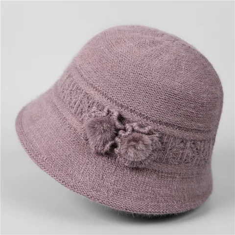 Cappello a Secchiello in Maglia Calda Invernale da Donna Elegante Decorazione Floreale 3D con Pompon Foderato in Pile per Anziani