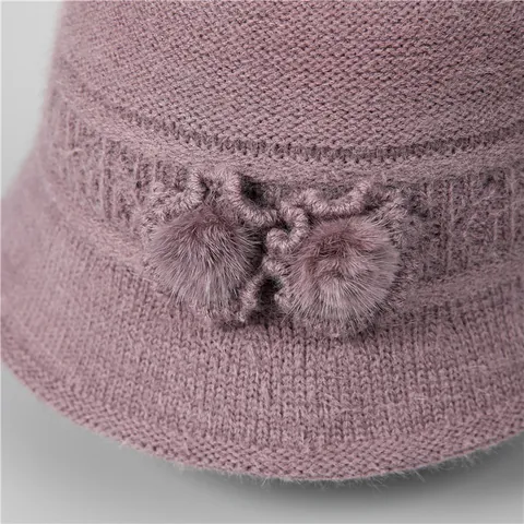 Cappello a Secchiello in Maglia Calda Invernale da Donna Elegante Decorazione Floreale 3D con Pompon Foderato in Pile per Anziani