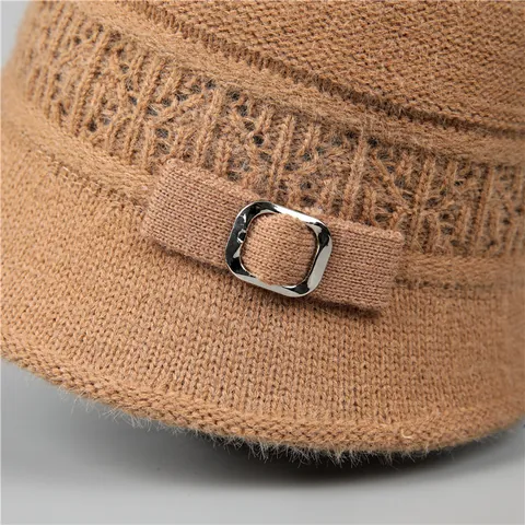 Women Winter Knit Bucket Hat Fleece Lined Warm Thick Cloche Hat For Elderly Mother Solid Color Elegant Outdoor Windproof Hat