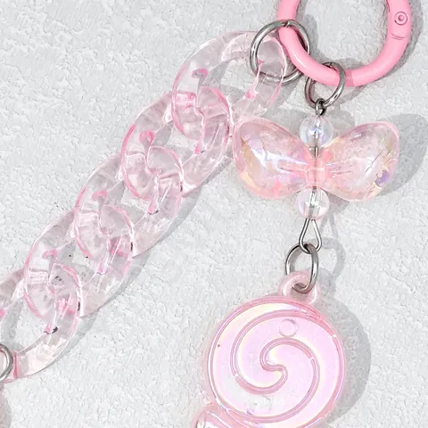 Ins Stijl Acryl Telefoonbedel Sleutelhanger Voor Vrouwen Meisjes Zoete Roze Strik Hart Lolly Strass Tas Hanger Accessoires Sieraden Cadeau