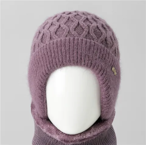 Elderly Women Winter Knitted Hat And Scarf Thick Fleece Lined Warm Beanie Ear Protection Grandma Elegant Woolen Cap