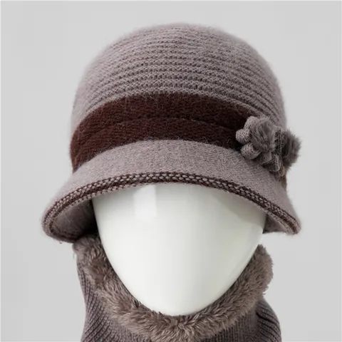 Conjunto Gorro Bufanda Punto Mujer Invierno Cálido Forro Polar Sombrero Cloche Decoración Floral Gorro Ganchillo Calentador