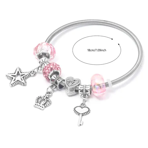 Braccialetto DIY con Ciondoli in Lega Vintage Stile Coreano per Donne Ragazze con Pendenti a Cuore Pentagramma Corona Gioielli di Moda Regalo