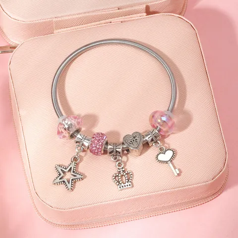 Braccialetto DIY con Ciondoli in Lega Vintage Stile Coreano per Donne Ragazze con Pendenti a Cuore Pentagramma Corona Gioielli di Moda Regalo