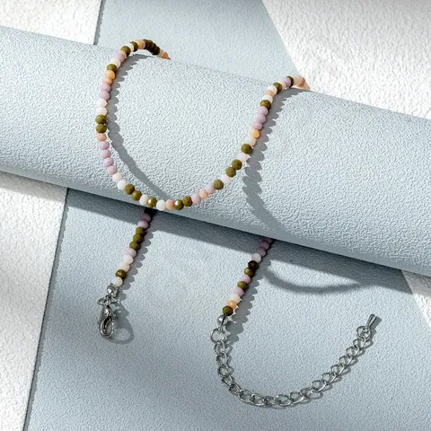 Collar de Gargantilla Minimalista de Cuentas de Acrílico para Mujer Cadena Multicolor con Cierre de Langosta y Extensión Ajustable