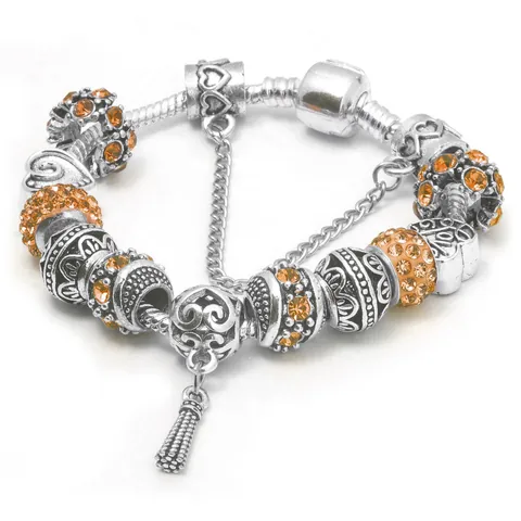 Braccialetto Vintage Placcato Argento Con Ciondoli Per Donna Perline Cuore Strass DIY Bracciale Catena Serpente Con Ciondolo Nappa Gioielli Regalo