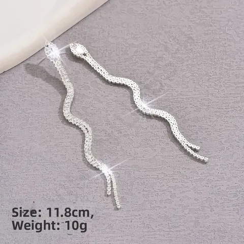 Pendientes Colgantes Con Flecos En Forma De Serpiente Aleación Plata Diamantes De Imitación Pendientes Largos De Borla Joyería Mujer Fiesta