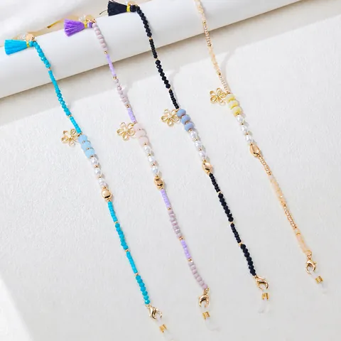 Cadena para Gafas Hecha a Mano para Mujer Flores de Acrilico Perlas de Vidrio Antideslizante Cordón para Gafas de Sol