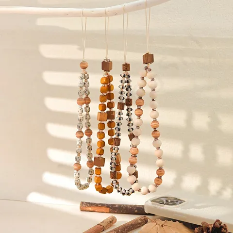 Cordón para Teléfono de Cuentas de Madera Vintage Maillard Correa de Cadena de Teléfono Bohemia Hecha a Mano para Mujer Decoración