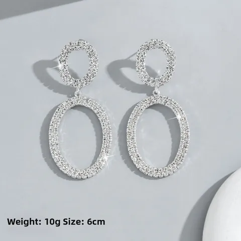 Pendientes de Gota Ovalados de Cobre con Diamantes de Imitación Exagerados para Mujer Pendientes de Cristal Brillante Plateado Geométrico para Boda Joyería