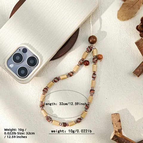 Cordón para Colgante de Móvil de Cuentas de Madera Hecho a Mano Estilo Chino Retro Correa de Muñeca de Cuentas de Vidrio de Cristal Joyería para Mujer