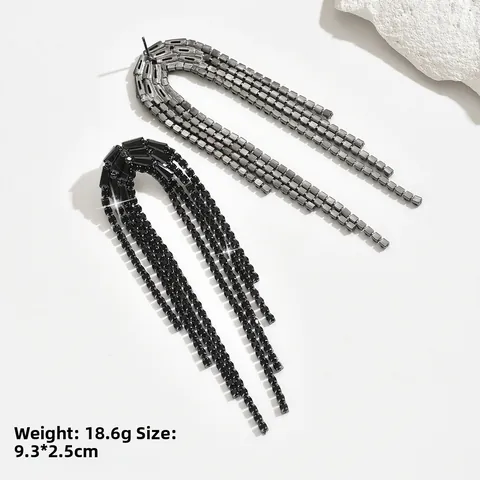 Pendientes de Cobre con Borla Larga de Zirconia para Mujer Vintage Pendientes Colgantes de Strass Boda Banquete Joyería de Moda
