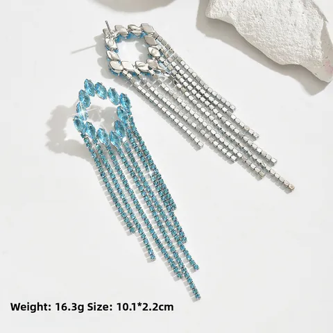 Pendientes De Lujo Mujer Cobre Circón Borlas Largas Exagerados Diamantes De Imitación Para Boda Fiesta Joyería