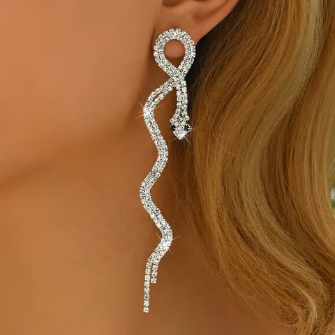 Exquisitos Pendientes Colgantes de Serpiente con Borla Larga para Mujer Pendientes de Gota de Animal con Strass Joyería de Fiesta