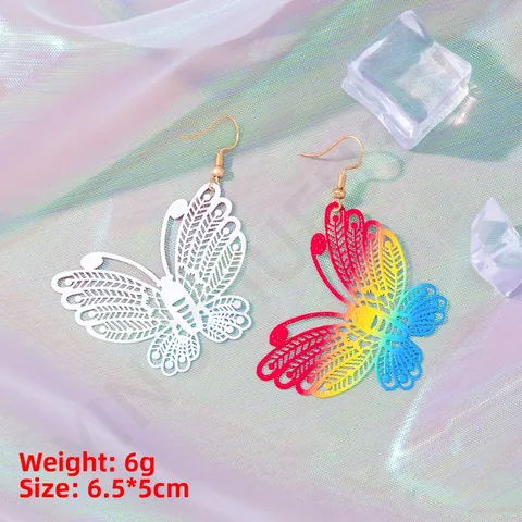 Pendientes Colgantes de Mariposa Calada de Colores Estilo Étnico Bohemio Joyería Vintage de Metal para Mujer Fiesta