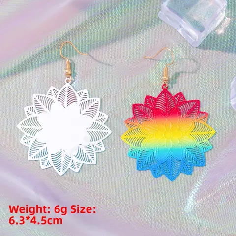 Pendientes Largos Bohemios Coloridos Mandala Flor Hueca Estilo Étnico Degradado Aleación Pendientes para Mujer Joyería de Vacaciones