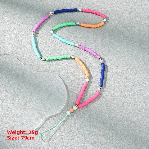Cordón Bohemio para Teléfono de Cuentas de Arcilla Polimérica Multicolor Con Ojo Turco para Mujer Correa de Cadena de Moda
