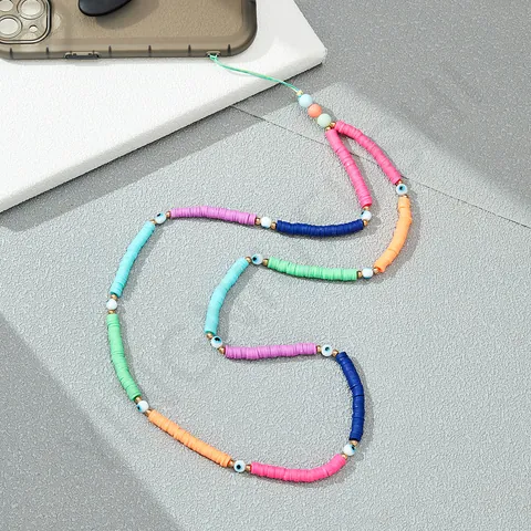 Boheemse Kleurrijke Polymeerklei Kralen Mobiele Telefoon Koord Met Boze Oog Voor Vrouwen Mode Telefoonketting Riem Cadeau