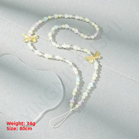 Dulce Cadena para Teléfono de Cuentas de Corazón Acrílico Cordón Largo Iridiscente para Mujer Niña Accesorio Tech Moda Decorativo Antipérdida