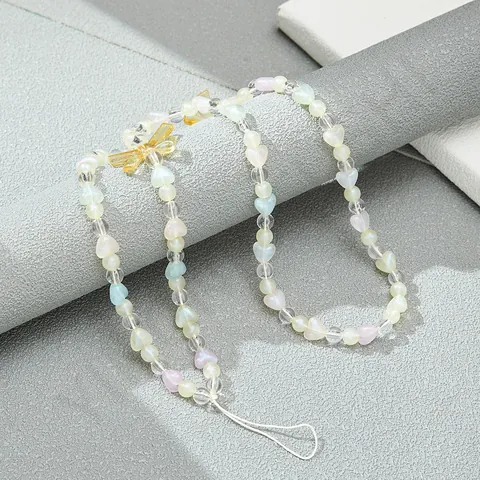 Zoete Acryl Hart Kralen Telefoonketting Iriseerend Lang Telefoonkoord Voor Vrouwen Meisjes Mode Tech Accessoire Decoratief Anti-verlies Ornament