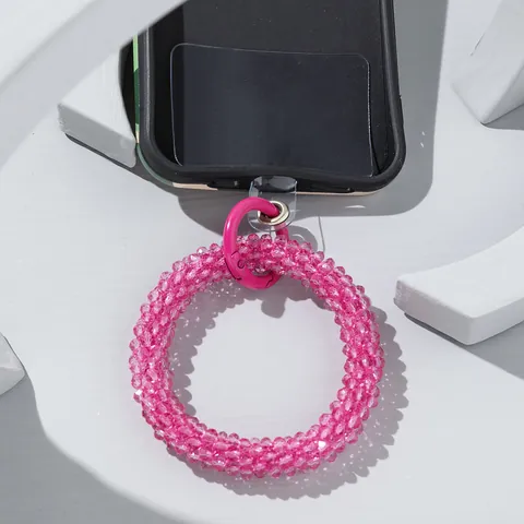 Ins Glass Seed Bead Woven Phone Lanyard Wrist Strap Candy Color Beaded Phone Chain With Metal Buckle And Patch For Women