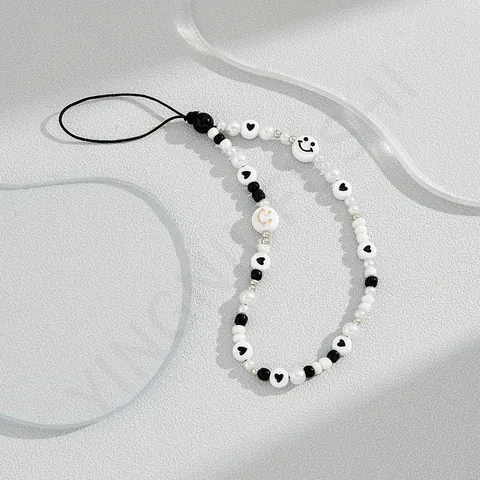 Acryl Gepareld Telefoonkoord Handgemaakt Kleurrijk Lachend Gezicht Hart Fruit Bloem Telefoon Charm Strap Voor Vrouwen Meisjes Accessoire