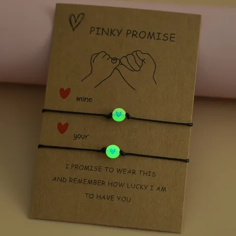 Pinky Promise Hart Lichtgevende Kraal Verstelbaar Gevlochten Touw Armband Koppels Beste Vrienden Sieraden Cadeau