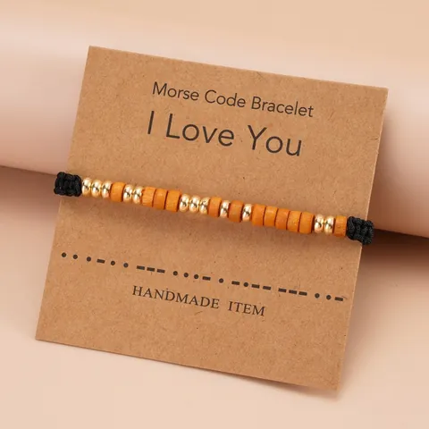 Handmade Morse Code Bracelet For Women Men I Love You Woven Black Cord Wood Alloy Bead Adjustable Couple Jewelry Gift