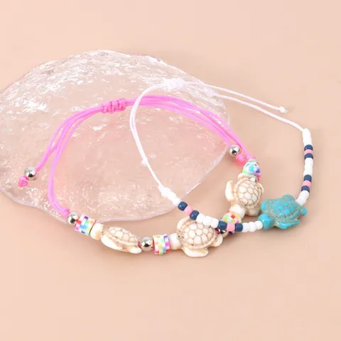 Pulsera Trenzada de Tortuga Marina y Estrella de Mar Bohemia Cuerda Ajustable Cuenta de Turquesa Tejida a Mano Joyería de Playa para Mujer